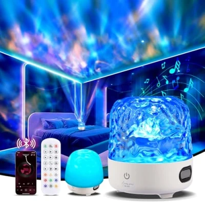 Image of SUPPOU Wave Galaxy Projector, Wireless Bluetooth Speakers with Adjustable Lamp, Night Light Remote Control and Mood Lampshade, Perfect Choice for Room Decor Bedroom Accessories Gifts