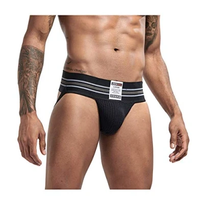 Image of JOCKMAIL Sexy Men Jock Strap Athletic Supporter Thongs and G Strings Wide Belt Underwear Brief 7 Colors M XXL (XXL, Black)