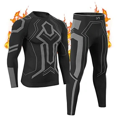 Image of MeetHoo Men&#039;s Thermal Underwear Set, Base Layer Long Sleeve Top Johns Compression Shirt Bottom Suit Winter Warm Running Sport Grey