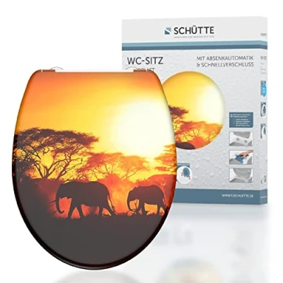 Image of Schütte Africa Duroplast Soft Close Mechanism and Quick Release for Easy Cleaning, Maximum Load of The Toilet seat 150 kg, Motif 82360