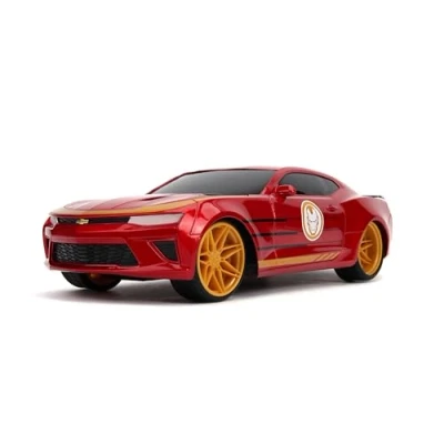 Image of Jada Toys 253226000 Marvel RC, Iron Man 2016 Chevy, Chevrolet Camaro SS, Car, Turbo, 2 Channel Radio Remote Control, USB Charging Function, Includes Batteries, 1:16, Red