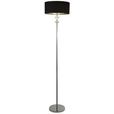 Image of 1 Light Chrome Floor Lamp With Black Shade Silver Inner
