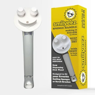 Image of Smilyeez Daddy Handle Soap Dispensing for Scrub Sponge (White) Second Generation