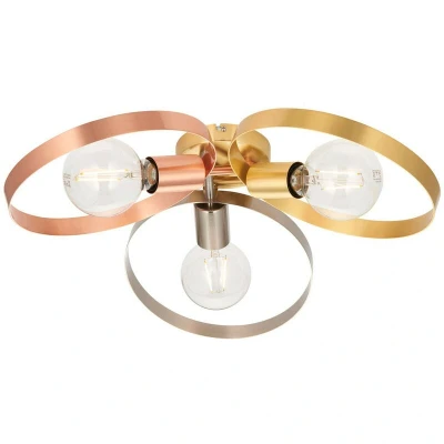 Image of Hoop Multi Arm Lamp Semi Flush Ceiling Lamp, Brushed Brass, Nickel, Copper Plate