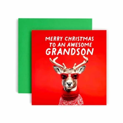 Image of Huxters Cool Christmas Card for Grandson Reindeer him and Men Uncle Brother Son 14.8cm (Grandson)