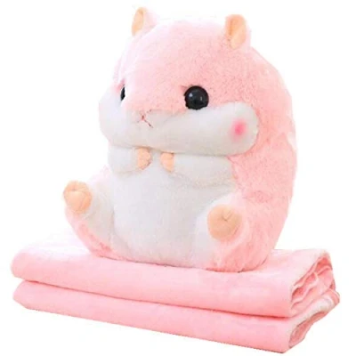 Image of YunNasi Cuddly Plush Stuffed Hamster Pillow with Comfortable Blanket of 100cm x 170cm, Pink