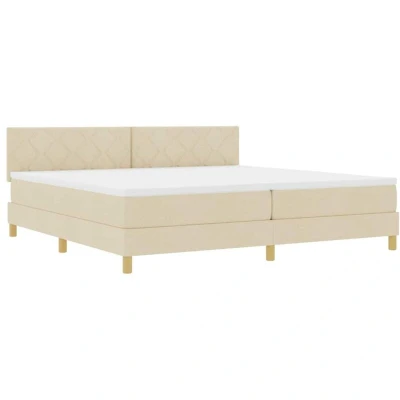 Image of Box Spring Bed with Mattress &amp; led Cream 200x200 cm Fabric Vidaxl