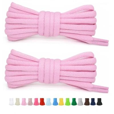 Image of Stepace 1/4&quot; Oval Athletic Shoelaces [2 Pairs] 39&quot; 63&quot; in 12 Colors Half Round Shoe Laces for Sneakers Pink 120