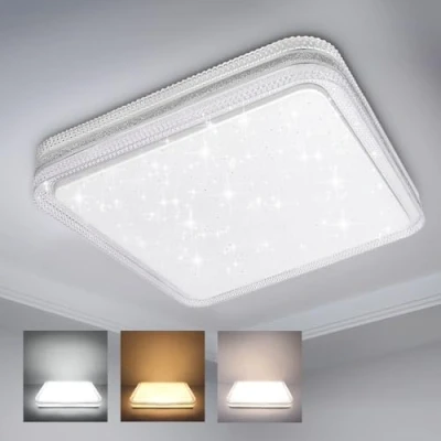 Image of EXTRASTAR 24W LED Ceiling Light, 6500K/3000K/4200K, 3 Color Temperatures, 3000LM, 177W Equivalent, Glaze Star Point Square Modern Lights for Living Room, Bedroom, Office and More
