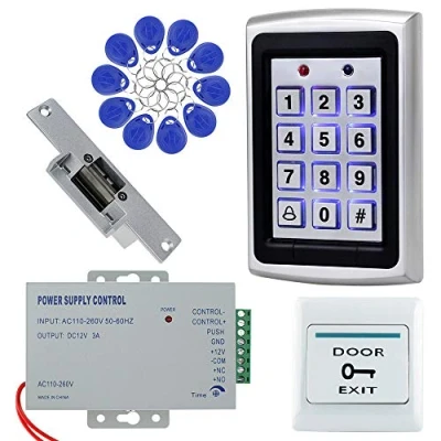 Image of OBO HANDS Full Home Access Control System Kit Set Metal Controller 1000 Users Keypad +DC 12V NC Electric Lock+12V 3A Power Supply+ Door Exit Button + 10pcs RFID Blue 125KHz Keyfobs