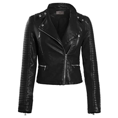 Image of SS7 Womens Faux Leather Biker Jacket Black