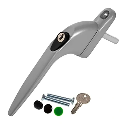 Image of Silver Yale UPVC Window Handle Inline Double Glazing Universal Key Locking Espag 40mm Spindle