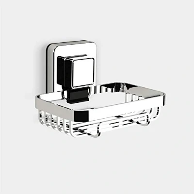 Image of Showerdrape Pushloc Wall Mounted Double Edge Suction Soap Basket, Chrome, No Drilling, Easy Installation