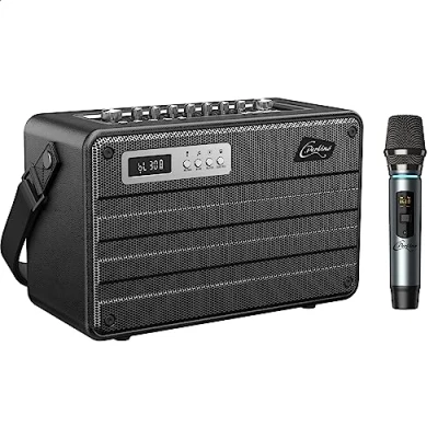 Image of C.Perkins ROADY FL The ALL IN ONE professional 100W, battery powered, 1 UHF wireless microphone and a range of features Bluetooth, USB, Jack, Micro SD Black Leather