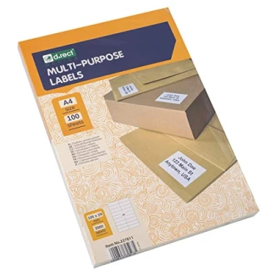 Image of D.RECT Adhesive Labels Universal (105 x 29 mm on DIN A4) Printable Self 100 Sheets per Pack 20 Sheet 2000 Pieces White