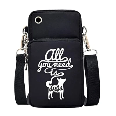 Image of FINDING CASE White Picture Printed Women Girls men Zipper Waterproof Nylon 3 Layers Crossbody Bags Wallet Cellphone Purse Shoulder Bag Wristlet Handbags Adjustable Strap (All You Need is Dogs)