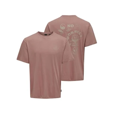 Image of ONLY &amp; SONS Men&#039;s Onsmace Life RLX Funny Ss Tee T Shirt, Burlwood, S
