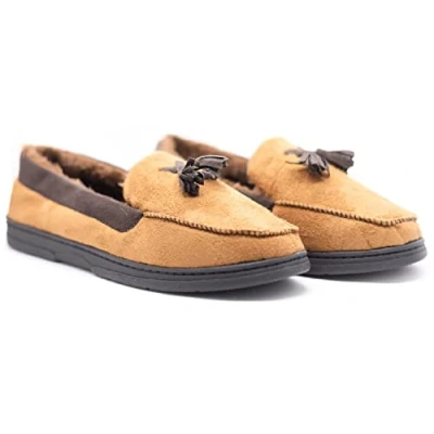 Image of Mens Moccasins Loafers Faux Suede Sheepskin Fur Lined Winter Slippers Shoes Size