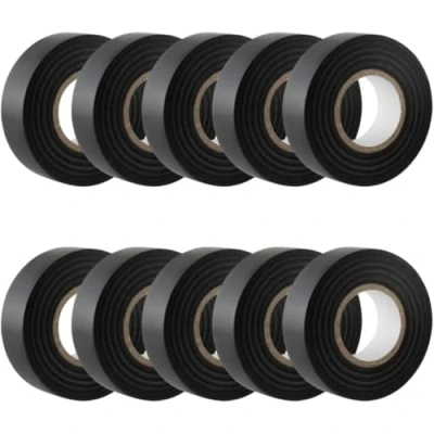 Image of GTSE Black Electrical Tape, 19mm x 20m, 10 Rolls of Strong Self Adhesive PVC Insulation Tape for Insulating, Repairing and Protecting Wires