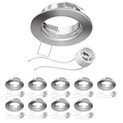 Image of ledscom.de 10 Pieces Ceiling recessed Frame Fere Chrome matt (LED/Halogen/GU10/MR16/PAR16/50mm) incl. GU10 Socket