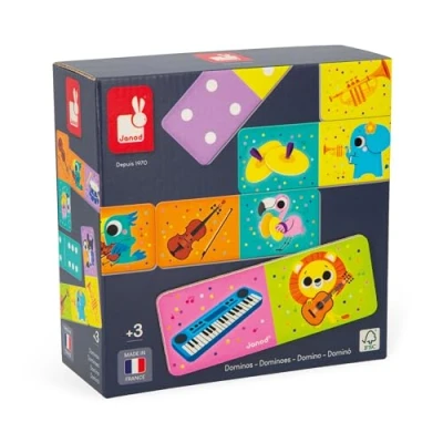 Image of Janod Musical Instruments Dominoes My First Domino Educational Game Develops Vocabulary and Concentration Vegetable Inks Made in France Ages 3 + J02623