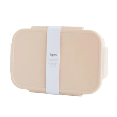Image of 3 Sprouts Recycled Plastic Bento Box for Kids Eco Friendly Lunch Boxes Leakproof Kid Toddler Daycare with Multiple Compartments, Microwave &amp; Dishwasher Safe Sand