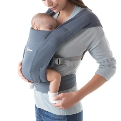 Image of Ergobaby Embrace Cozy Newborn Baby Wrap Carrier (7 25 Pounds), Ponte Knit, Oxford Blue