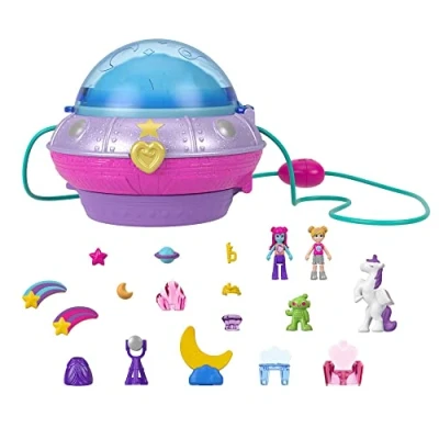 Image of Polly Pocket Dolls and Accessories, Compact with 2 Micro Dolls, 15 Toy Pieces 1 Fashion Piece, Double Play Space, HCG25