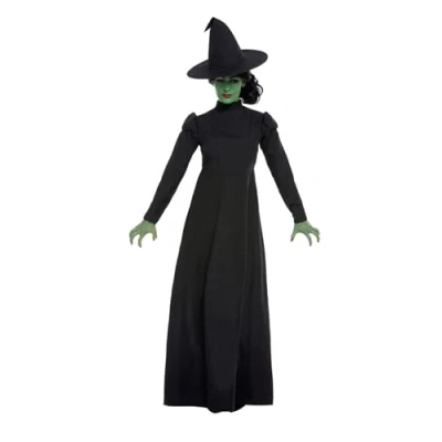 Image of Smiffys Wicked Witch Costume, Black with Dress &amp; Hat, Halloween Adult Fancy Dress, Up Costumes