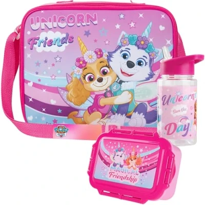 Image of Get Trend Paw Patrol Water Bottle Lunch Bag and Box Kids Set 3 Pcs School Supplies Chase Rubble Skye Bento Snack BPA Free Leakproof Travel (Pink Patrol)