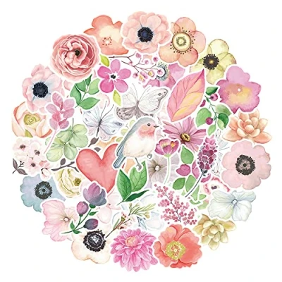 Image of MARSFORCE Flowers Stickers, Gift for Kids Teen, Cool Waterproof Vinyl Decals Laptop Water Bottles Skateboard Bike Car Helmet Travel Luggage Guitar Toy Phones DIY Party [50 PCS]