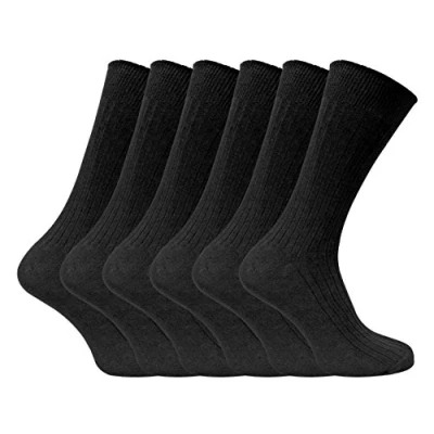 Image of 6 Pack Mens Thin Soft 100% Cotton Rich Breathable Black Coloured Ribbed Dress Socks (11 14UK, SE002 Black)