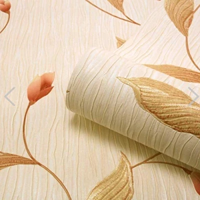 Image of Tiffany Floral Trail Heavyweight Vinyl Wallpaper Leaves Pink/Bronze/Cream Belgravia 160