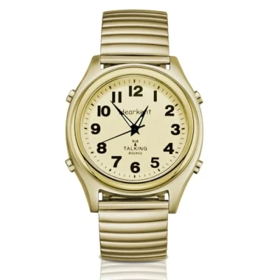 Image of Hearkent Radio Controlled Talking Watch with Stainless Steel Expanding Strap British English Speaking for Blind People and Visually Impaired Elderly (Gold)