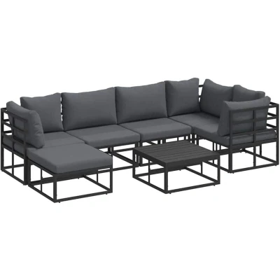 Image of vidaXL Garden Sofa Set with Cushion 7 pcs Black Aluminium