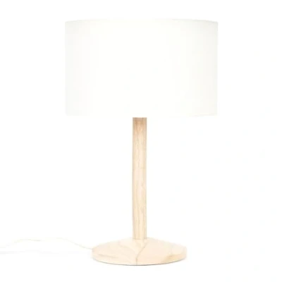 Image of MiniSun Single Stem Natural Light Wood Table Lamp with a White Drum Shade