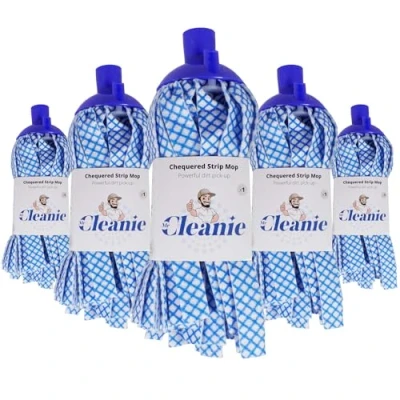 Image of Mr Cleanie Chequered Strip Mop Replacement Head Refill for Household Cleaning Kitchen Bathroom 5 Pack