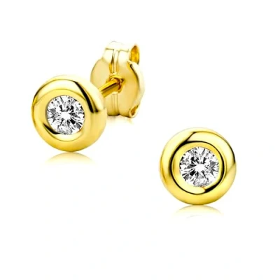Image of OROVI 9ct Yellow Gold Stud Earrings for Women with Cubic Zirconia Gems: Hypoallergenic Earrings, Solid in Bezel Setting Post and Butterfly Closure Shipped an Elegant Present Box