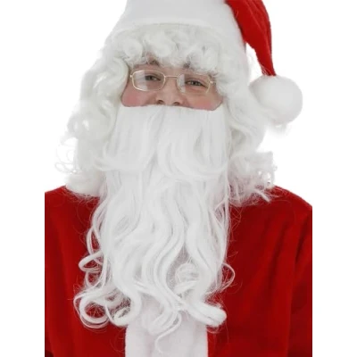 Image of Smiffys Deluxe Santa Beard, White 38cm / 15in, Christmas Fancy Dress Accessory, Up Cosmetics &amp; Disguises.
