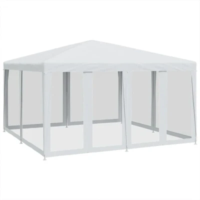 Image of vidaXL Party Tent with 8 Mesh Sidewalls White 4x4 m HDPE