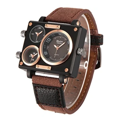 Image of Oulm 3595 Mens Watch Analog Coffee Leather Strap 3 Sub dials