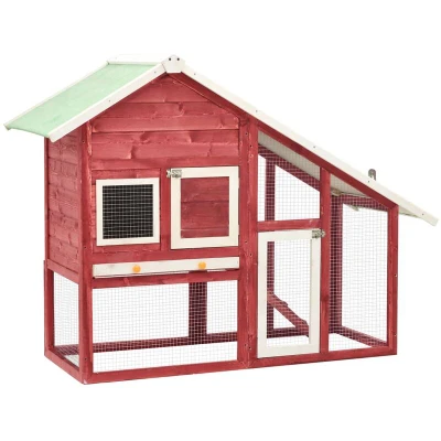 Image of vidaXL Rabbit Hutch Red and White 140x63x120 cm Solid Firwood