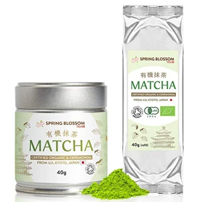 Image of 80g (40g Tin &amp; 40g Refill) ORGANIC Matcha Green Tea Powder Japanese CEREMONIAL Grade from Uji Kyoto
