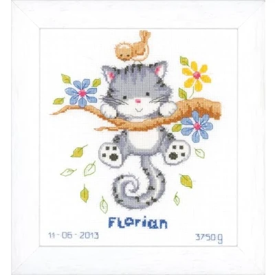 Image of Vervaco Birth Record Kitten Counted Cross Stitch Kit, Multi Colour