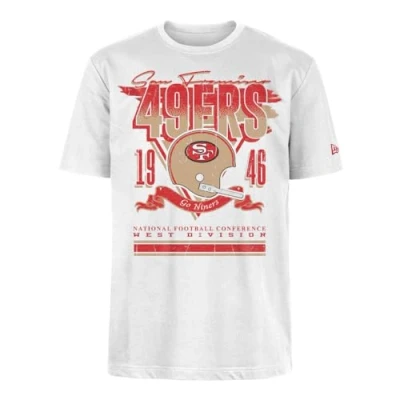 Image of SAN FRANCISCO 49ERS New Era Cap NFL Oversized T Shirt Screent Print Distressed Team Graphic White Unisex
