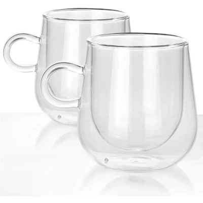 Image of BERA HOME Double Walled Glasses Set of 2 with Handle, Coffee Cups Glass Mugs, Thermo Glass, Hot Drinks Cups, Latte Cappuccino and Mugs for Tea (275 ml 2)