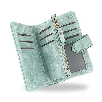 Image of conisy Small Wallets for Women, Soft Leather Multi Card Holder RFID Blocking Womens Wallet with Wristlet Zipper Coin Pocket (Mint Green)