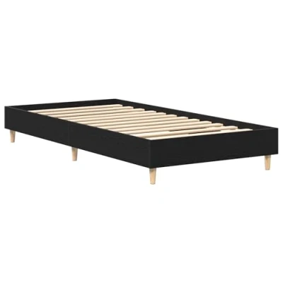 Image of vidaXL Black Oak Engineered Wood Single Bed Frame 90 x 200 cm Modern Durable Space Saving Sleep Solution for Bedroom or Guest Room