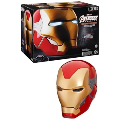 Image of Avengers Marvel Legends Series Iron Man Premium Electronic Helmet with Light FX, Endgame Adult Roleplay Gear, Red