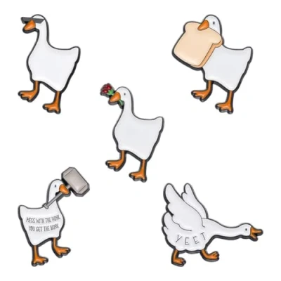 Image of 5Pcs Cartoon Goose Enamel Pins Cute Animal Metal Brooches Lapel Badges Backpack Hat Accessories Jewelry Gift for Men Women